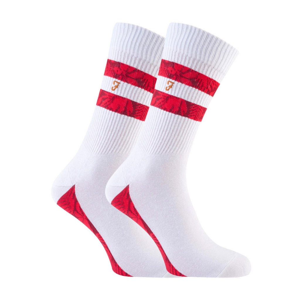 2 Pack Mens Classic Cotton Ribbed White Sports Socks with Stripes