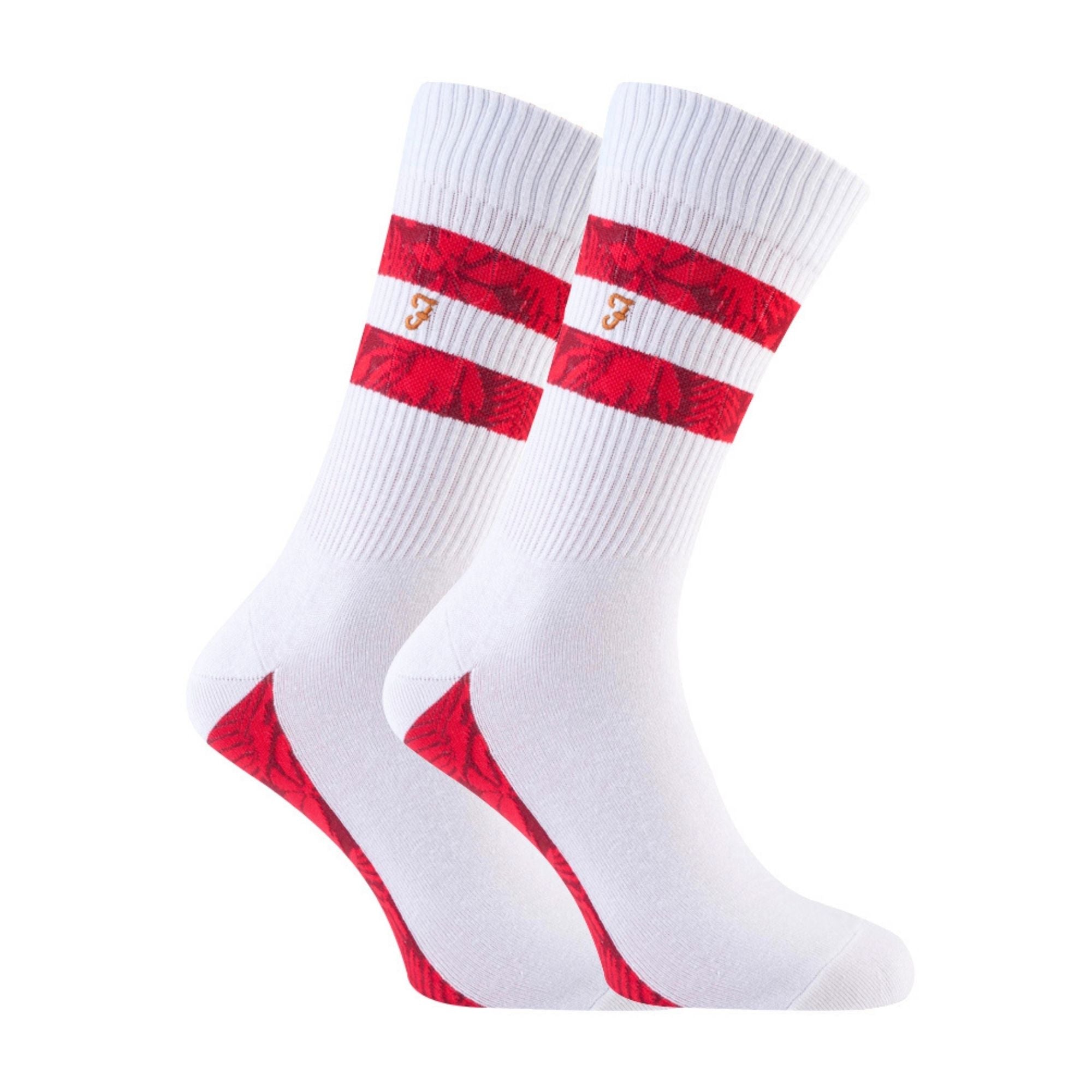 2 Pack Mens Classic Cotton Ribbed White Sports Socks with Stripes