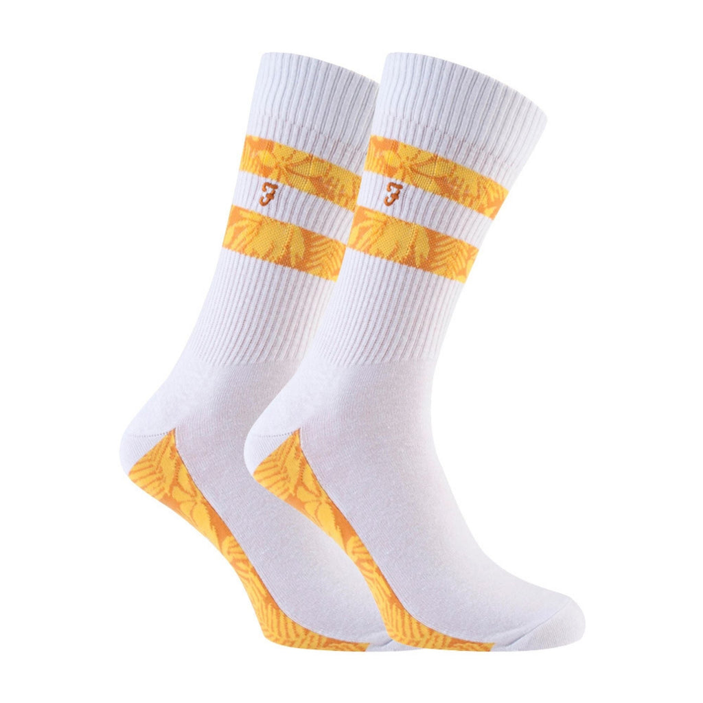 2 Pack Mens Classic Cotton Ribbed White Sports Socks with Stripes