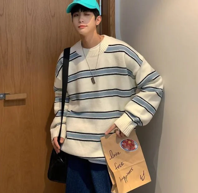 Men's Striped Crewneck Sweater for Autumn & Winter