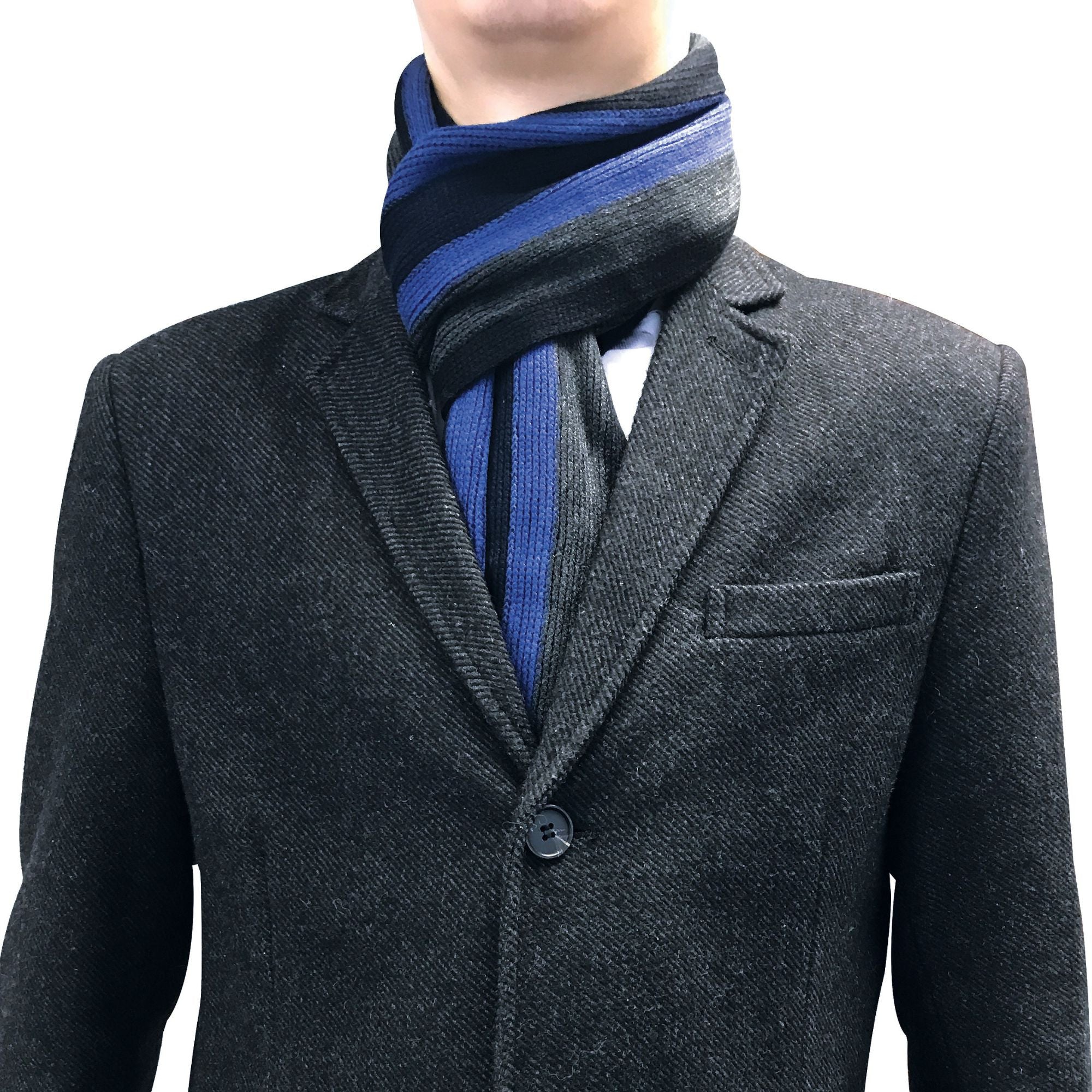 Mens Italian Inspired Warm Knitted Striped Winter Scarf