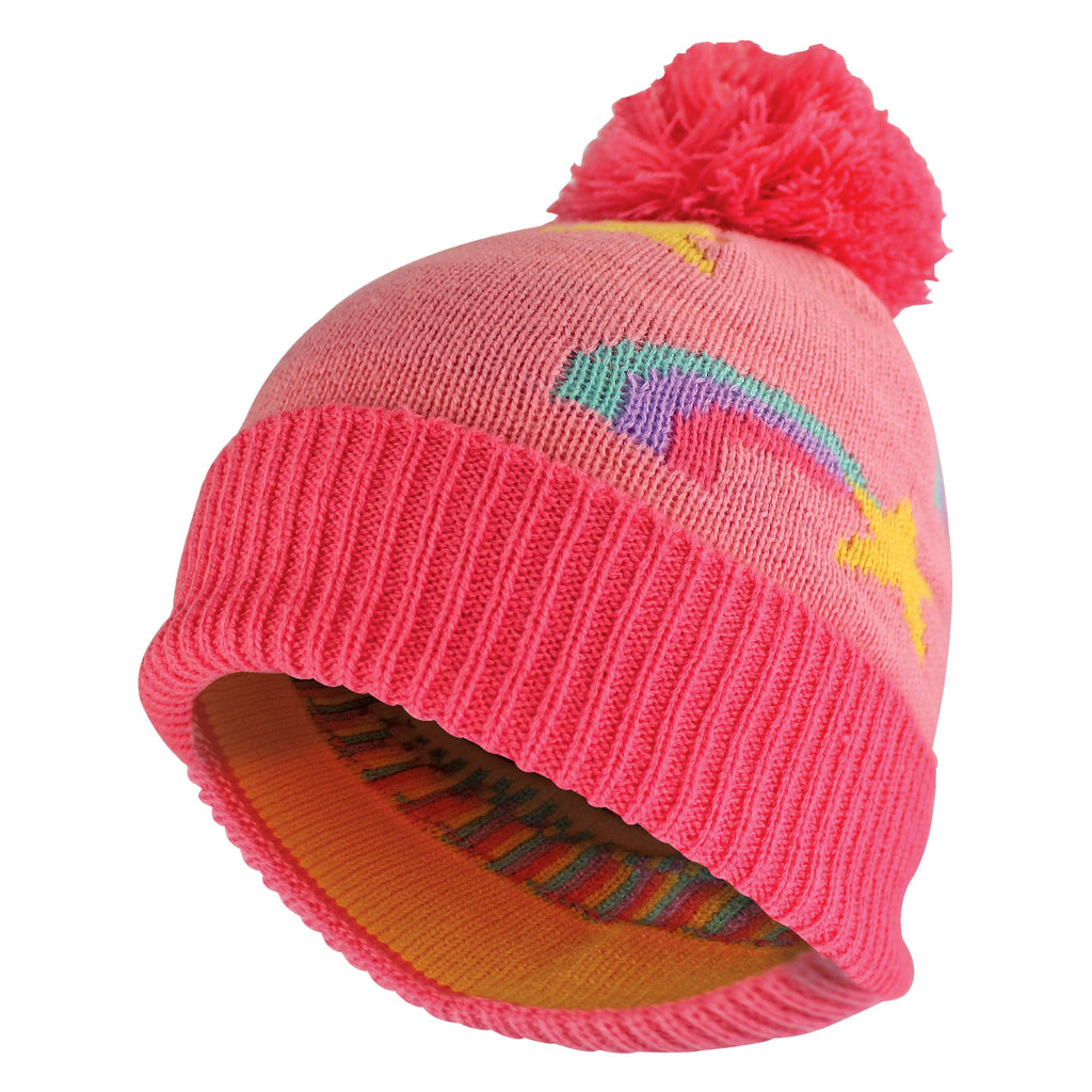 Girls Rainbow Beanie Hat with Bobble Pom Pom