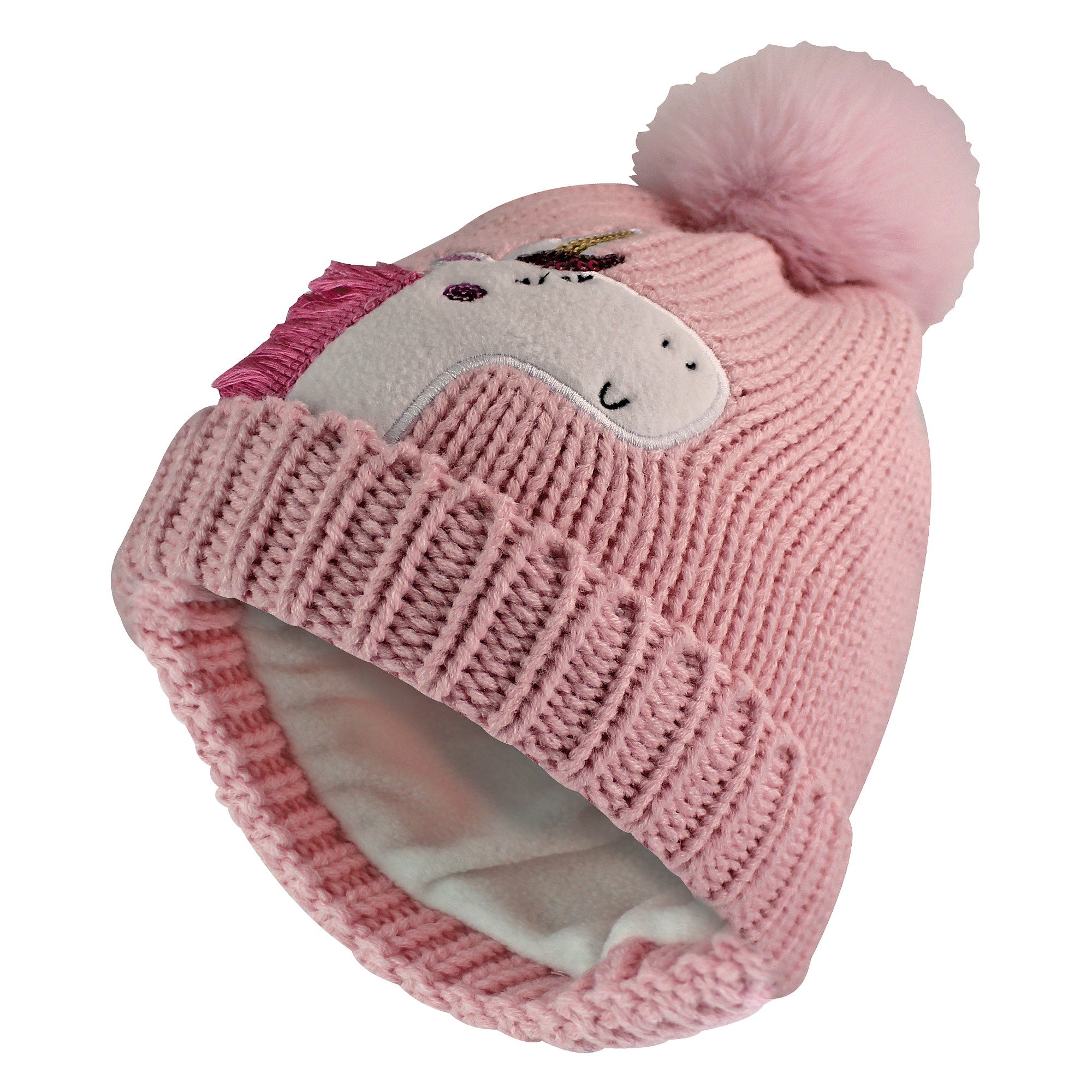 Kids Unicorn Beanie Hat with Pom Pom Bobble