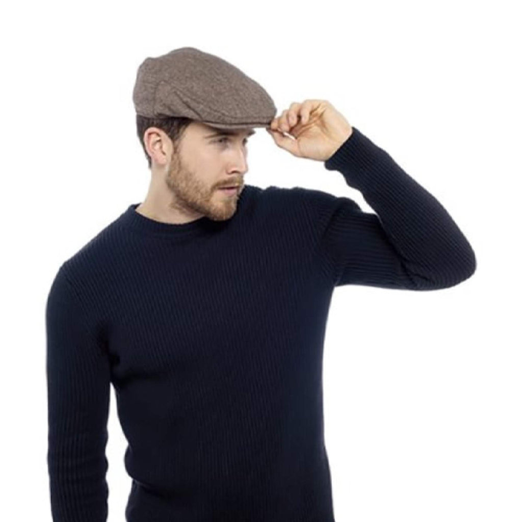 Mens Checked Wool Blend Traditional Flat Cap