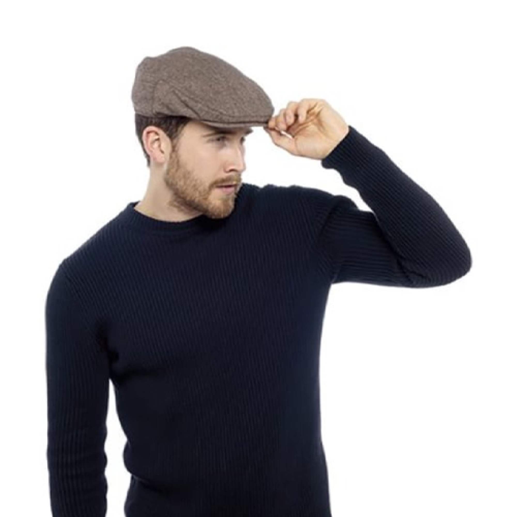 Mens Checked Wool Blend Traditional Flat Cap