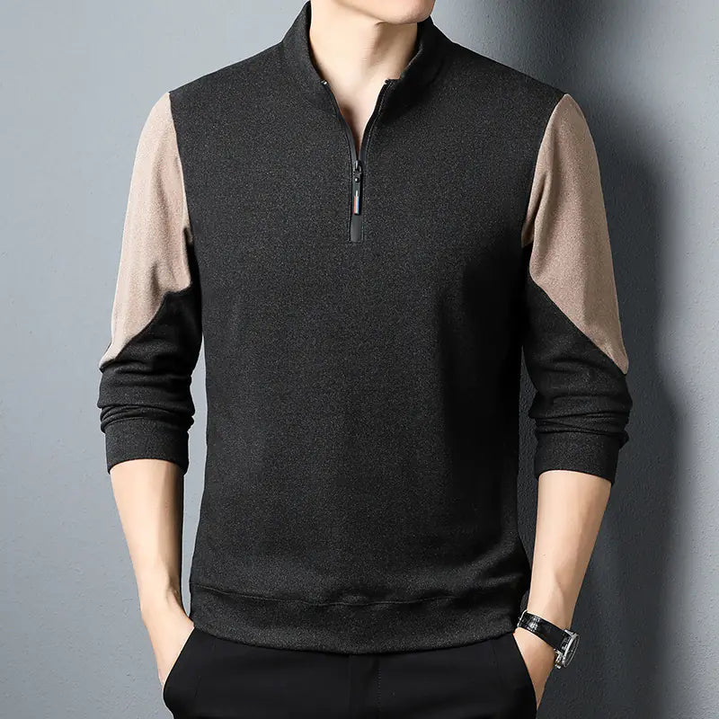 Men’s Velvet Long Sleeve T-Shirt – Stand Collar Pullover