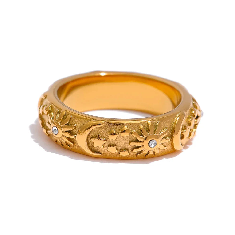 Yhpup Sun Star Moon Ring Stainless Steel Jewelry Stylish Metal Celestial Women Ring joyería acero inoxidable mujer Gift New