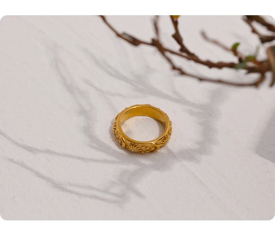 Yhpup Sun Star Moon Ring Stainless Steel Jewelry Stylish Metal Celestial Women Ring joyería acero inoxidable mujer Gift New