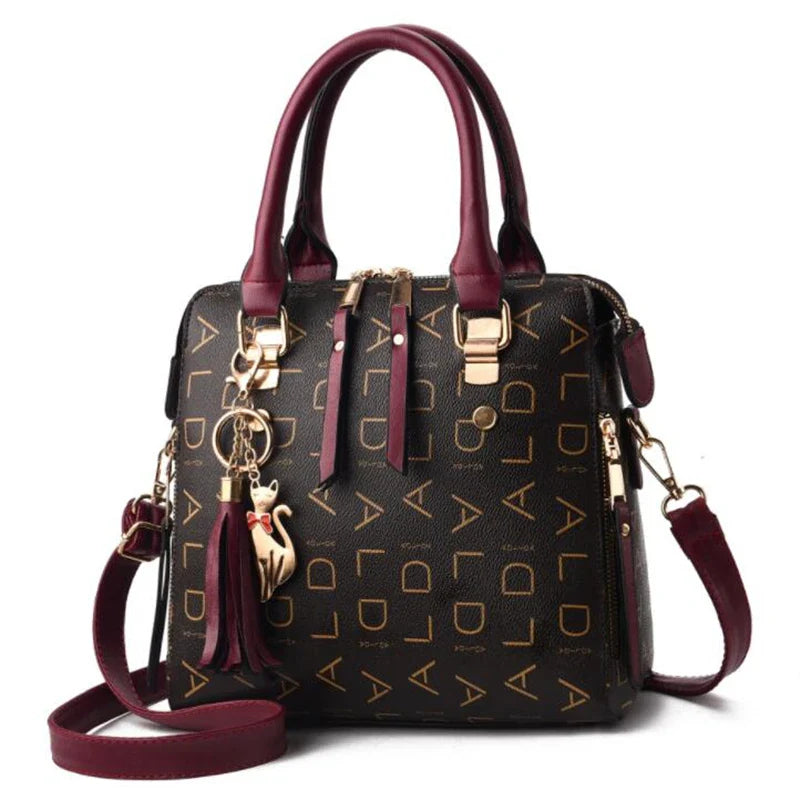 Fashion English Letter Handbag Women PU Leather Tassel Top-Handle Bag Luxury Shoulder Bag Large Capacity Lady Tote Design Purse