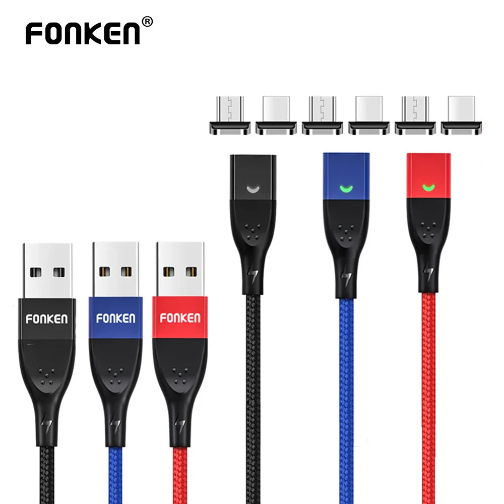 FONKEN Magnetic Charging Cable USB Type C Magnetic Phone Charger Cable For realme gt6 Magnet Cable Micro USB Android Charge Cord