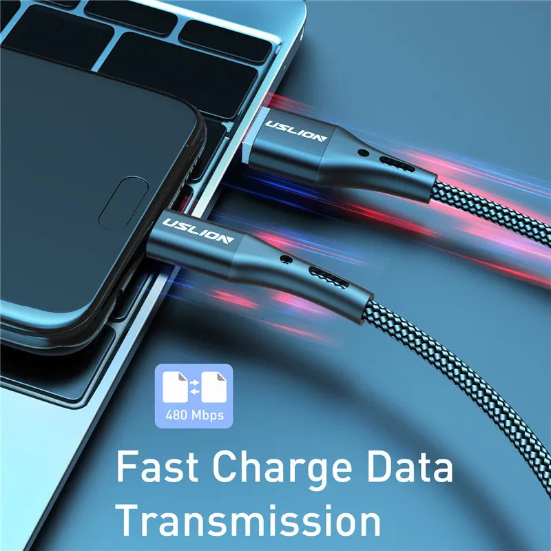 USLION 3A USB Type C Cable Fast Charging Wire for Samsung Galaxy S8 S21 Plus Xiaomi mi11 Huawei Mobile Phone USB C Charger Cable
