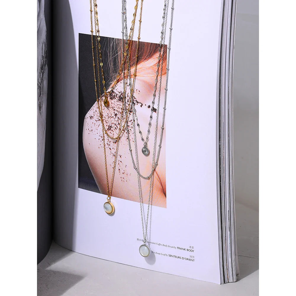 Yhpup Bohemian Round Pendant Stainless Steel Necklace Chain Exquisite Metal Texture Collar Women Necklace бижутерия Office Gift