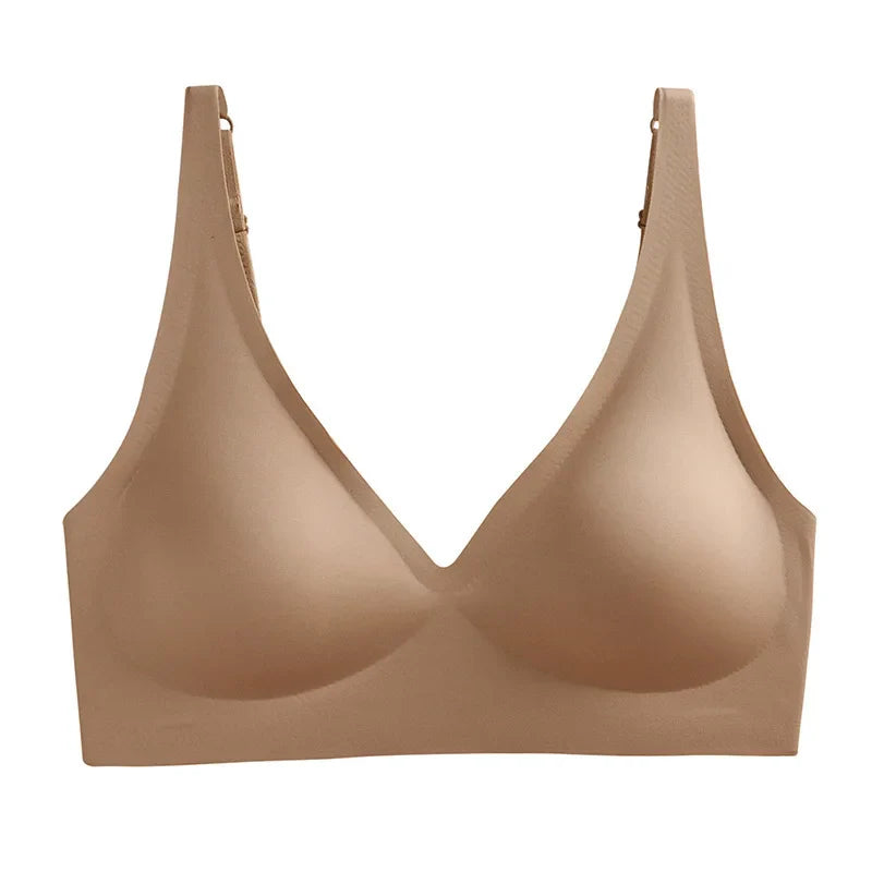 Sexy Seamless Bras For Women Wire Free Push Up Brassiere V Neck Bralette Women's Glossy Soft Underwear Female Lingerie Intimates