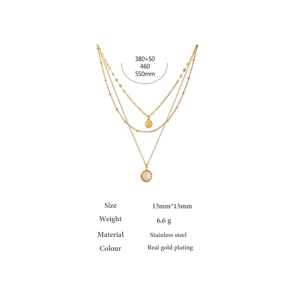 Yhpup Bohemian Round Pendant Stainless Steel Necklace Chain Exquisite Metal Texture Collar Women Necklace бижутерия Office Gift