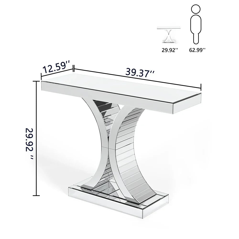 43.3'' Mirrored Glass Console Door Entryway Display Table