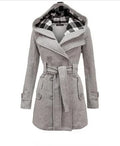 Fashionable Women's Woolen Warm Fleece Double Breast Jacket With Belts