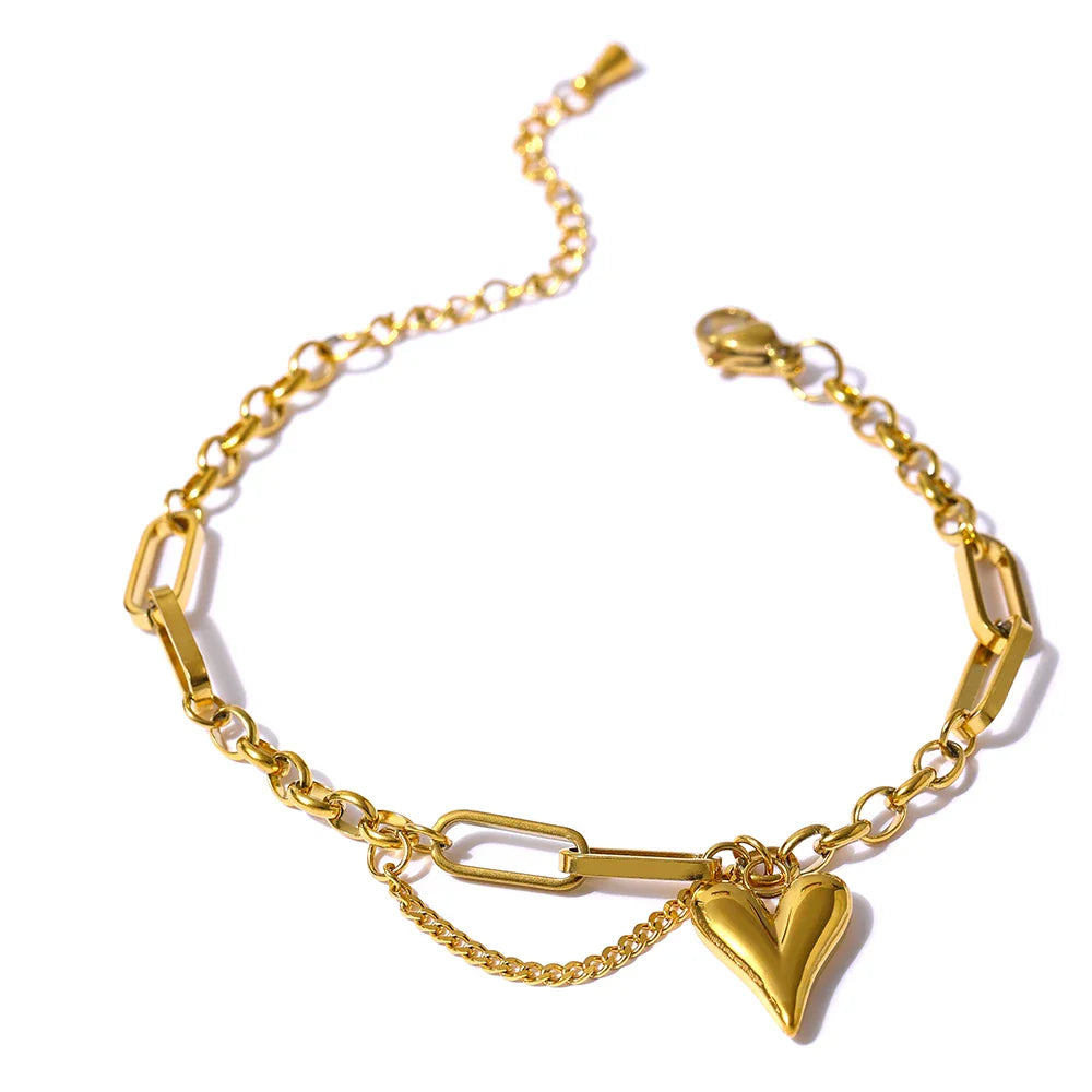 Yhpup Trendy Heart Double Layered Bracelet Stainless Steel Metal Texture Stylish Charm Jewelry браслеты женские Summer Gift