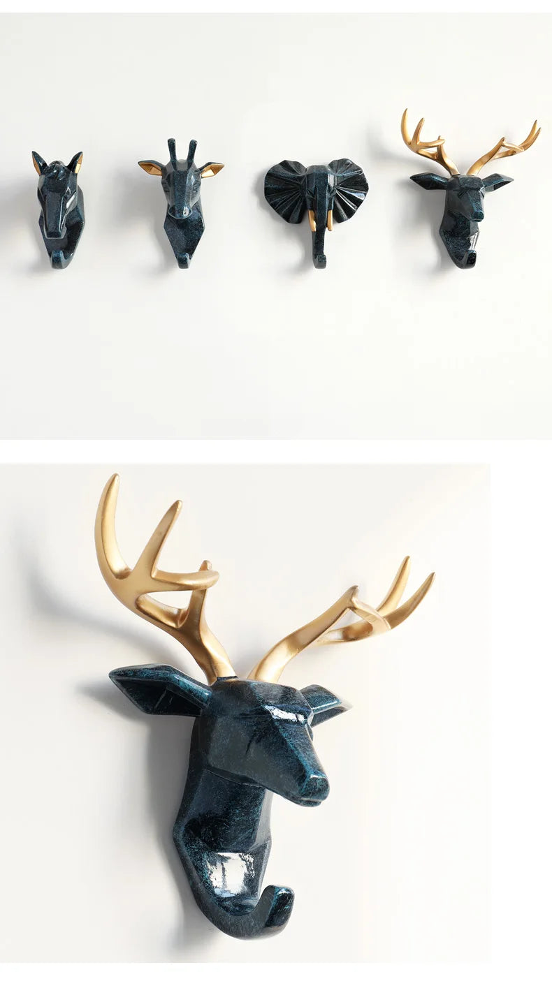 Geometric Animal Wall Hooks – Decorative Resin Key, Towel & Umbrella Hangers