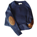 Men’s Thick Knit Sweater with Elbow Patches – Casual Oversized Pullover, Autumn Winter Crew Neck Knitwear (M–5XL)