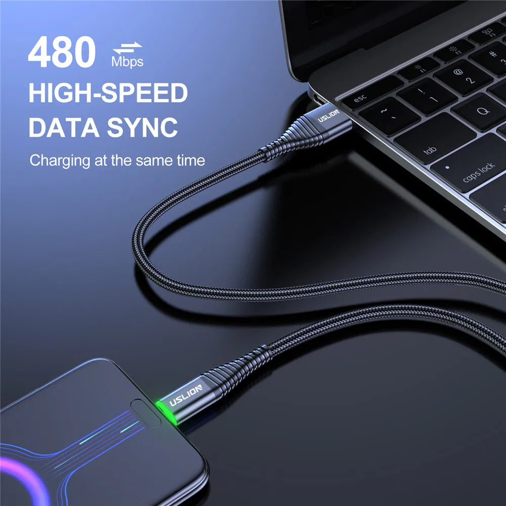 USLION LED 3A USB Type C Cable Micro USB Fast Charging Wire For Samsung Xiaomi Huawei Mobile phone Charge USB C Data Charge Cord