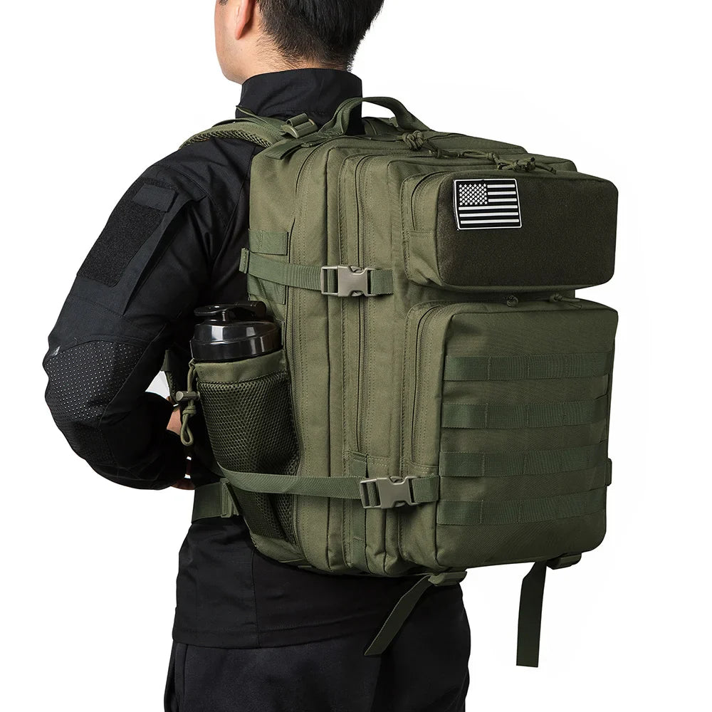 QT&QY 50L Tactical Backpack survival Bag Hunting MOLLE Backpack GYM For Men EDC Outdoor Hiking Rucksack Witch Bottle Holder