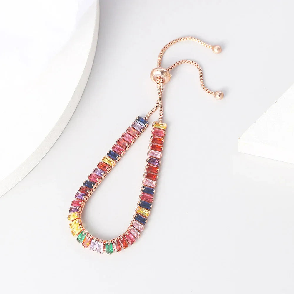Adjustable Multicolor Tennis Bracelets for Women Ladies Wedding Rainbow Colorful Zircon Charm Bracelet Hand Chain Jewelry DZH043