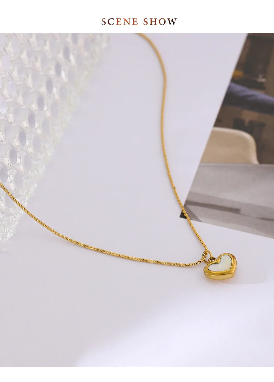 Yhpup Cute Heart Natural Shell Pendant Necklace 18 K Plated Stainless Steel Collar Necklace Gift Jewelry бижутерия для женщин