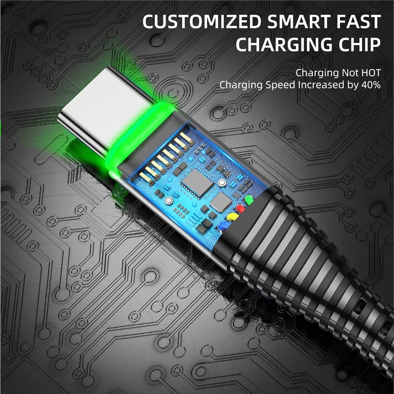 USLION 0.5m/1m/2m LED 3A USB Type C Cable Fast Charge Wire for Samsung Galaxy Xiaomi Huawei Note 7 Data USB-C Cable Charger Cord