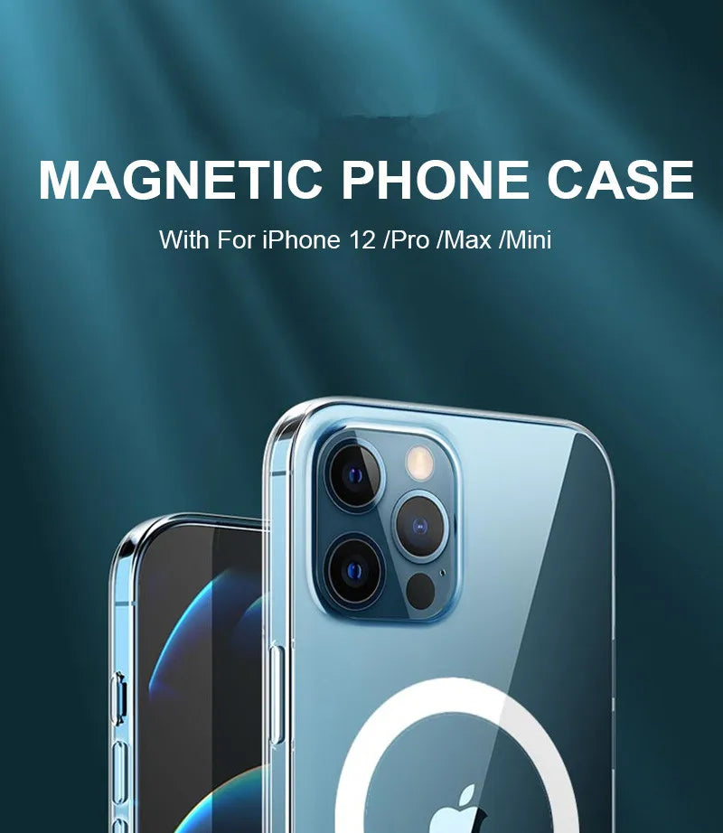 Hard Crystal Original Magnectic Case For iPhone 13 12 11 14 15 16Pro Max XSMAX XR SE 7 8Plus For Magsafe Wireless Charging Cover
