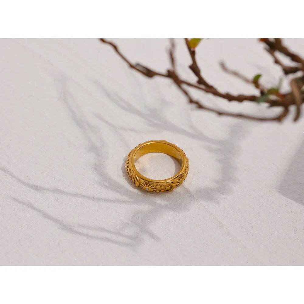 Yhpup Sun Star Moon Ring Stainless Steel Jewelry Stylish Metal Celestial Women Ring joyería acero inoxidable mujer Gift New