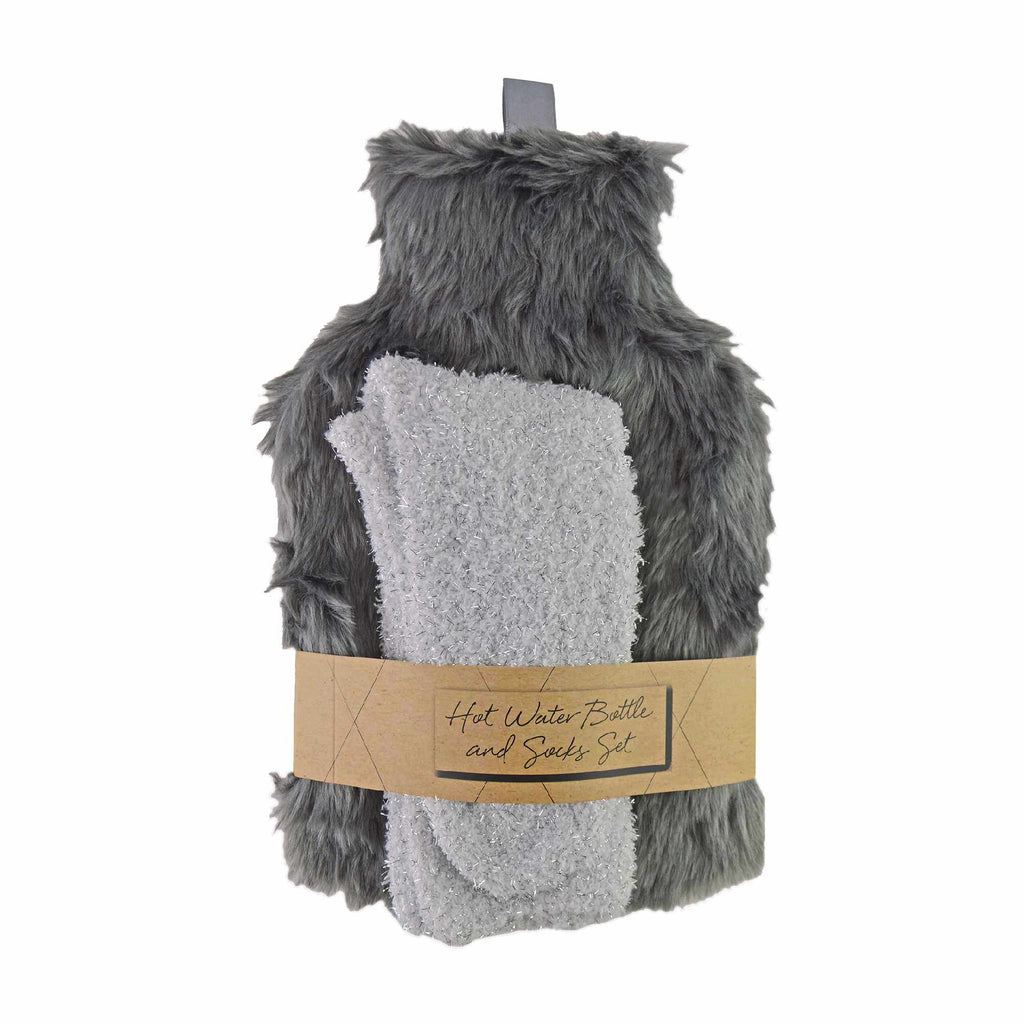 Plush Cuddly Hot Water Bottle & Fluffy Socks Gift Set