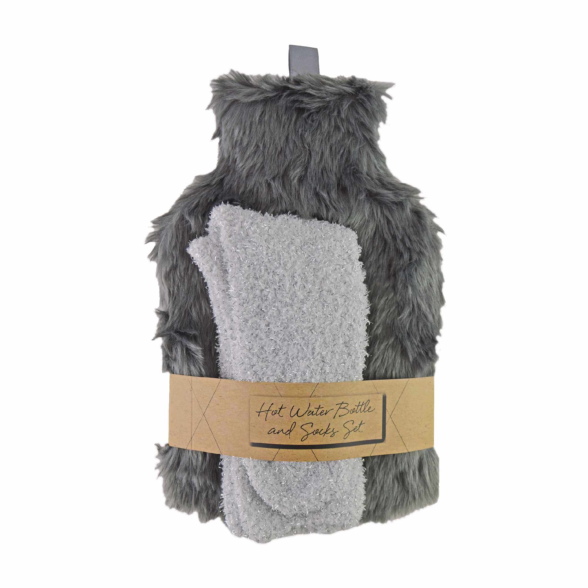 Plush Cuddly Hot Water Bottle & Fluffy Socks Gift Set
