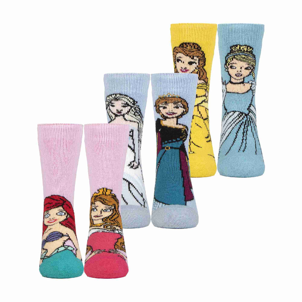 3 Pack Girls Disney Thermal Princess Novelty Socks