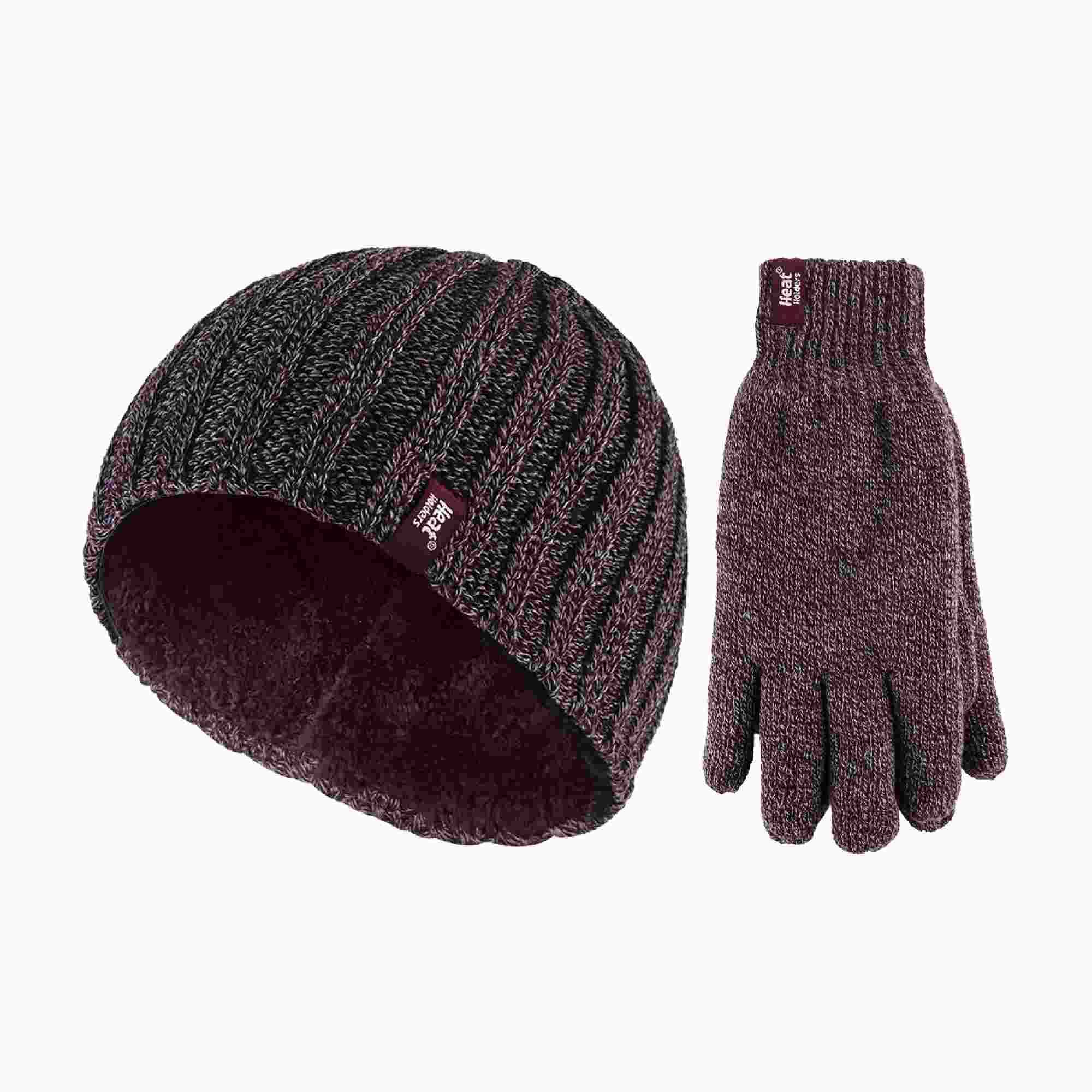 Mens Fleece Lined Thermal Hat & Glove Set for Winter