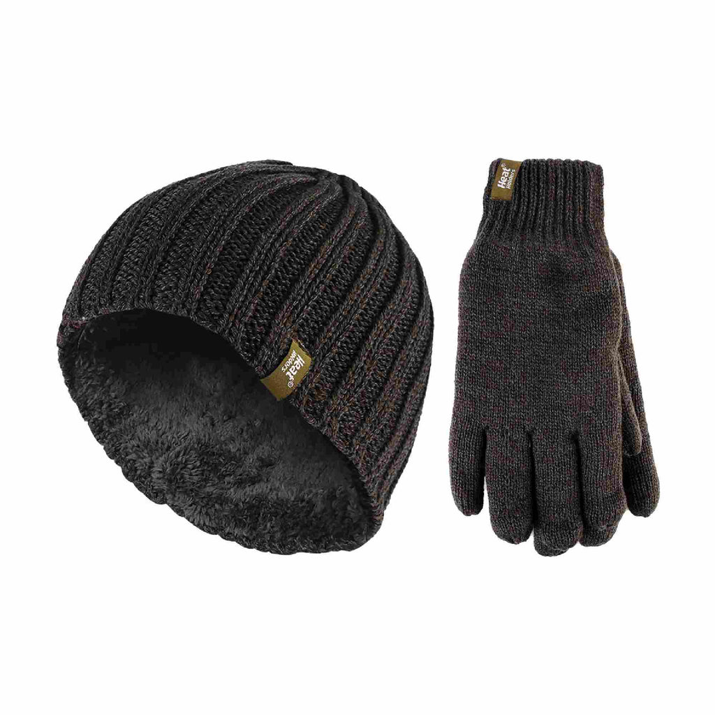 Mens Fleece Lined Thermal Hat & Glove Set for Winter