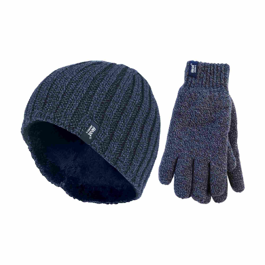 Mens Fleece Lined Thermal Hat & Glove Set for Winter