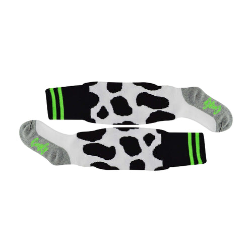 1 Pack Adults & Kids Knee High Fun Patterned Hockey Socks - Green Cows