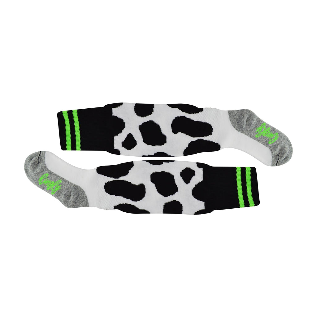 1 Pack Adults & Kids Knee High Fun Patterned Hockey Socks - Green Cows