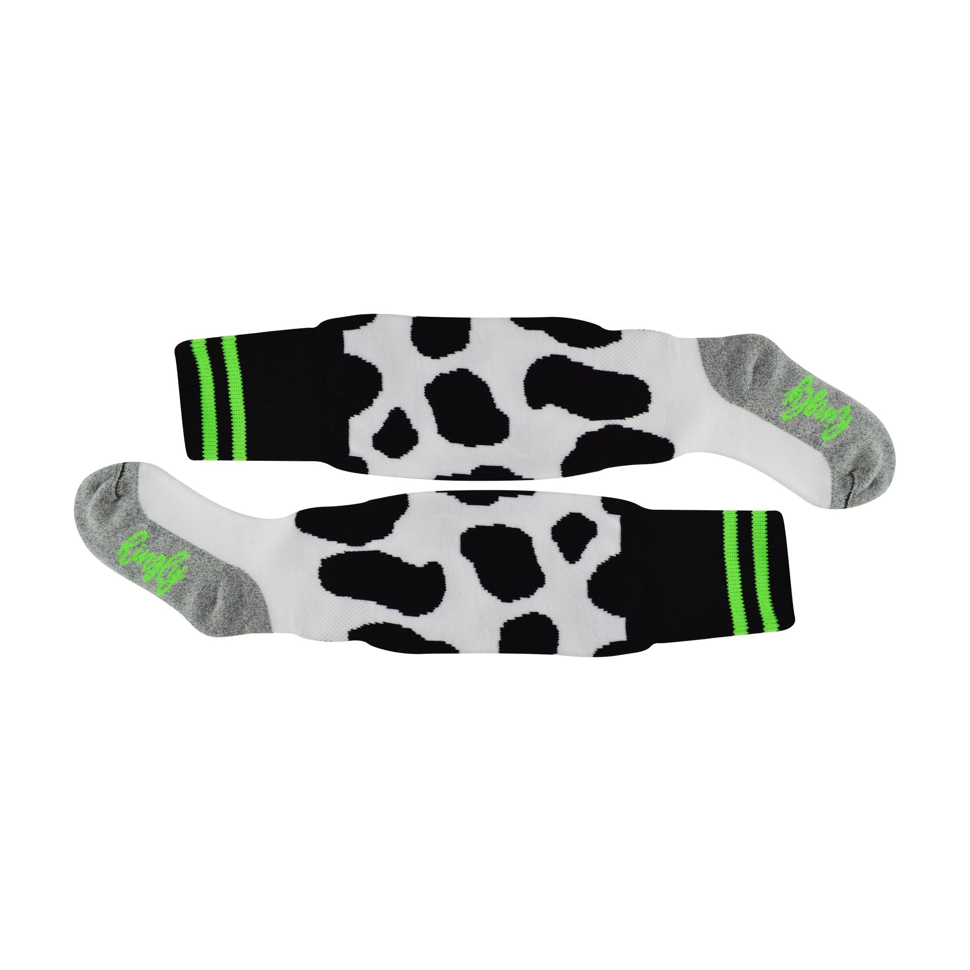 1 Pack Adults & Kids Knee High Fun Patterned Hockey Socks - Green Cows