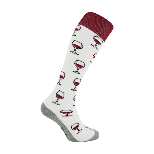 1 Pack Adults & Kids Knee High Fun Patterned Hockey Socks - Red / White Wine