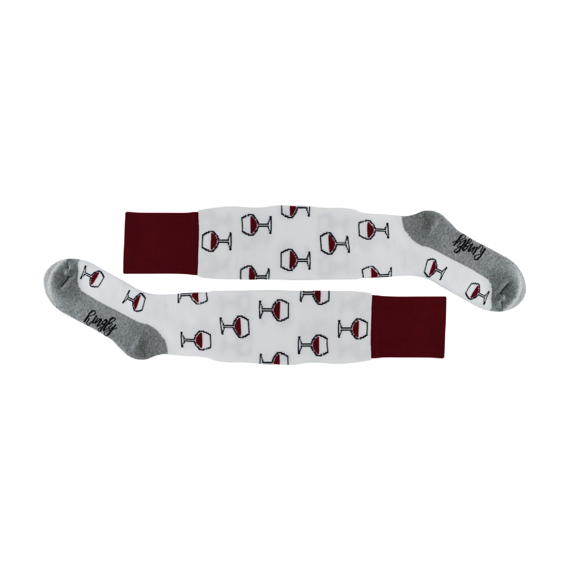 1 Pack Adults & Kids Knee High Fun Patterned Hockey Socks - Red / White Wine