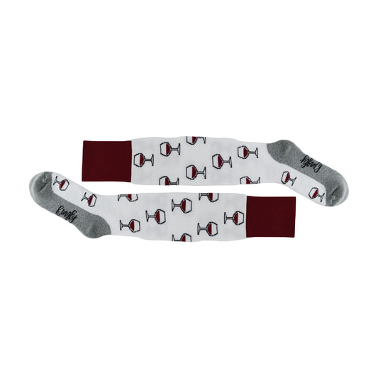 1 Pack Adults & Kids Knee High Fun Patterned Hockey Socks - Red / White Wine