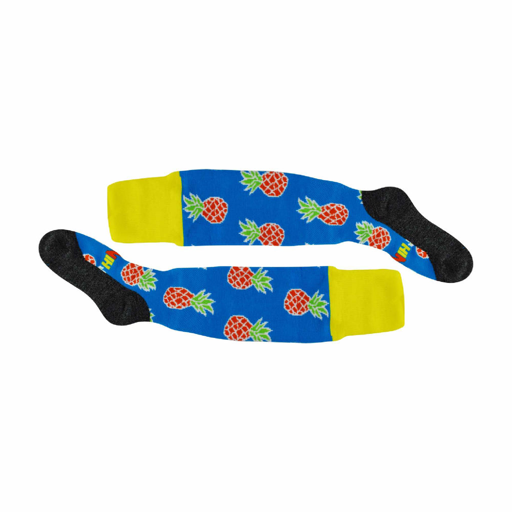 1 Pack Adults & Kids Knee High Fun Patterned Hockey Socks - Blue Pineapples