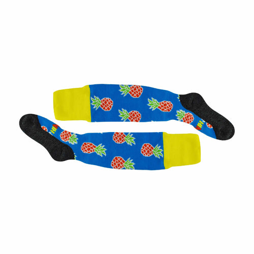 1 Pack Adults & Kids Knee High Fun Patterned Hockey Socks - Blue Pineapples