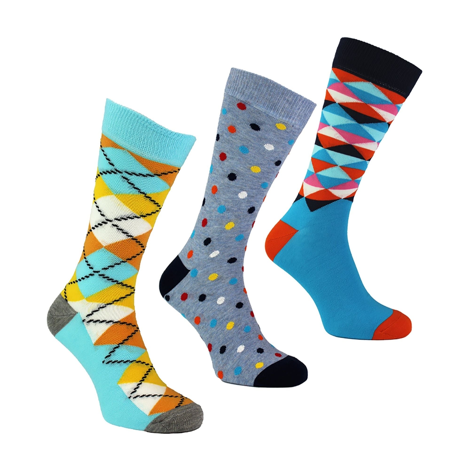 Pack of 3 Classic Argyle Patterned Mens Dress Socks | Colorful Argyle Socks