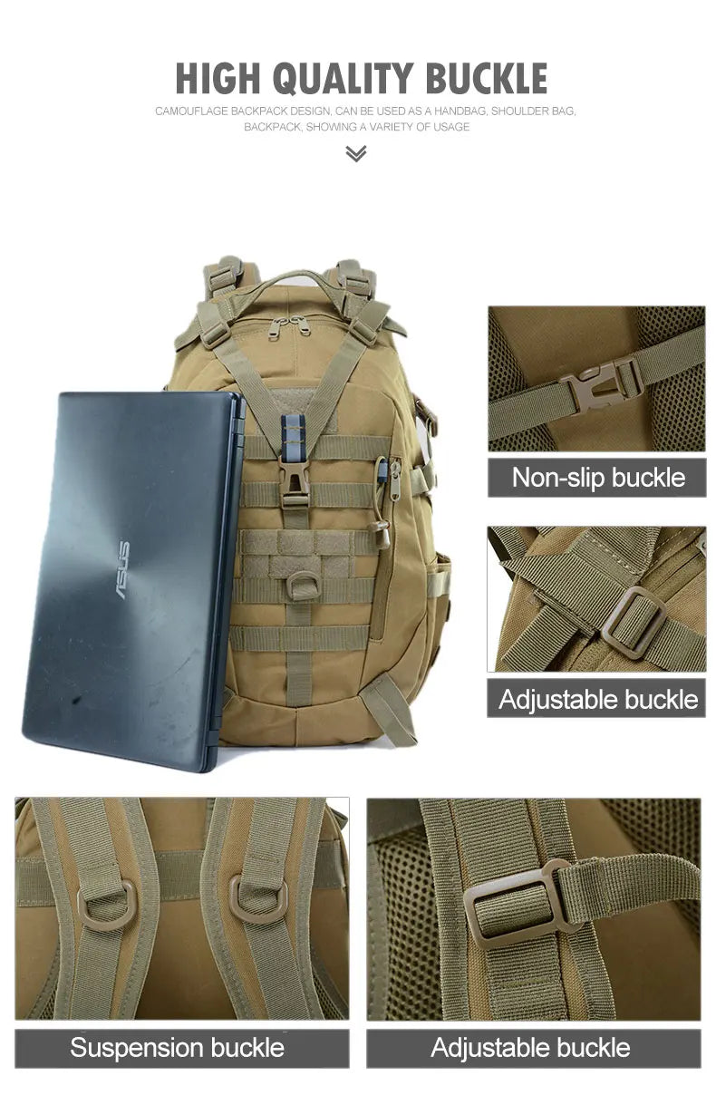 40L Camping Backpack Men's Bag Travel Bags Tactical Molle Climbing Rucksack Hiking Outdoor Reflective Shoulder Fishing Bag