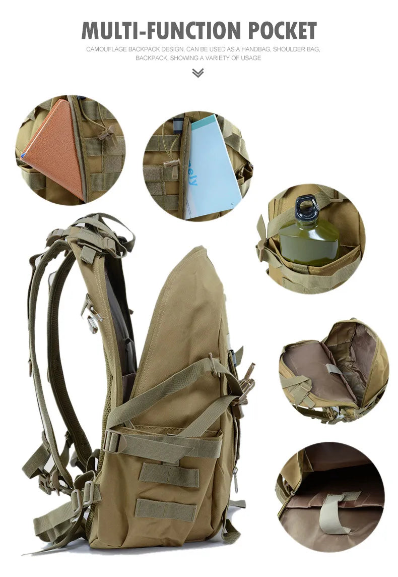 40L Camping Backpack Men's Bag Travel Bags Tactical Molle Climbing Rucksack Hiking Outdoor Reflective Shoulder Fishing Bag