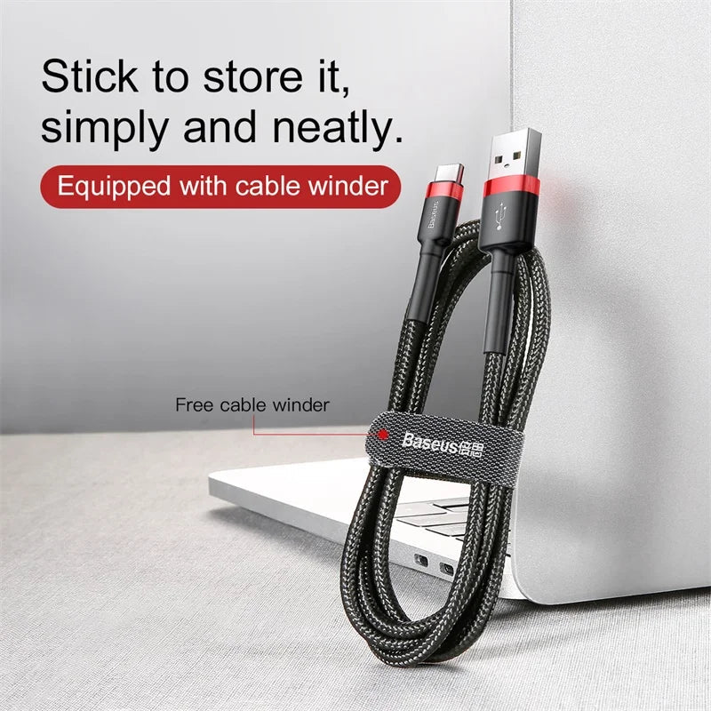 Baseus Type C Cable for Samsung S20 S22 Quick Charge 3.0 Cable USB C Fast Charging for Huawei P50 Xiaomi Mi 8 USB-C Charger Wire