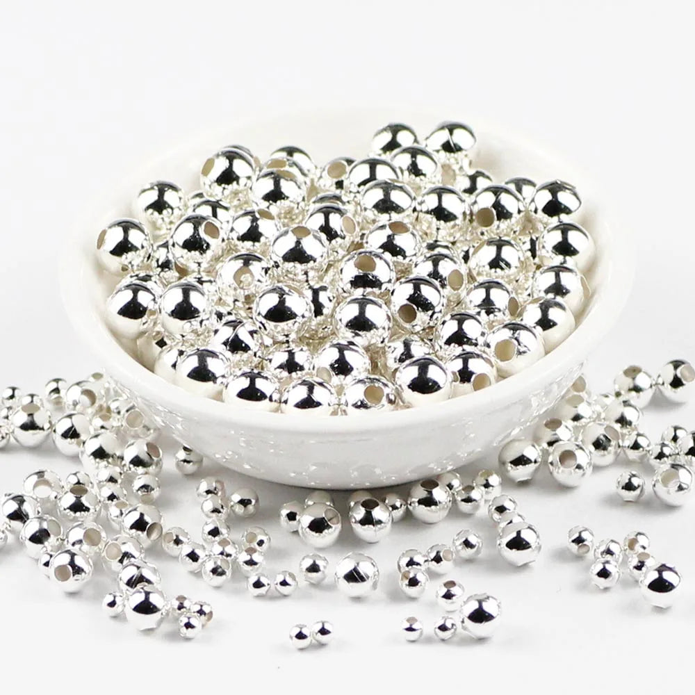 JHNBY Gold Plated Metal beads 2/3/4/5/6/8MM Round Iron Spacer Loose Beads For Jewelry Bracelets Necklace Making DIY Accessories