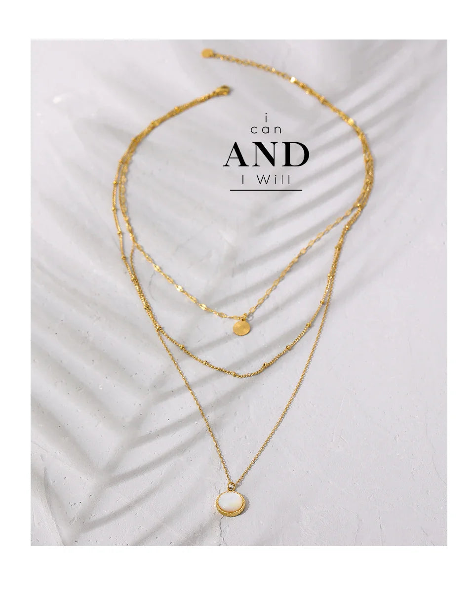 Yhpup Bohemian Round Pendant Stainless Steel Necklace Chain Exquisite Metal Texture Collar Women Necklace бижутерия Office Gift